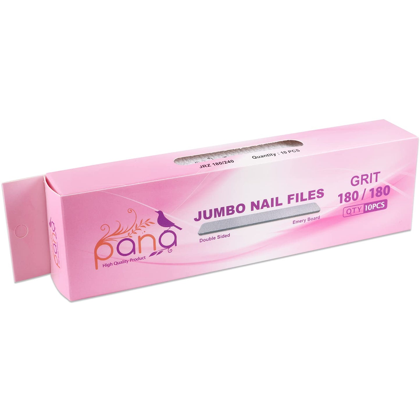 10pcs - PANA Jumbo Double-Sided Emery Nail File for Manicure, Pedicure, Natural, and Acrylic Nails - Zebra (Grit 180/180)