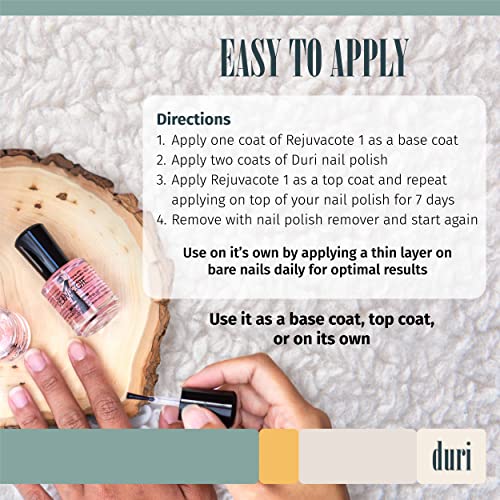 duri Rejuvacote 1 Nail Growth System - Original Maximum Strength Formula - Nail Strengthener and Nail Growth - Base and Top Coat - Pack of 2-0.45 fl. oz.