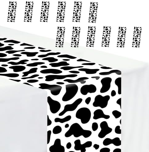 12 PCS Cow Print Table Runner 14 x 108 Plastic Table Runner for Cow Theme Party Birthday Baby Shower Disposable Table Runner