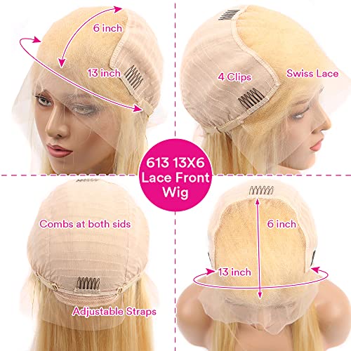 30 Inch Lace Front Wig Human Hair 613 13X6 Transparent Lace Deep Wave 180 Density Free Part Blonde Lace Front Wigs Human Hair Pre Plucked with Baby Hair 613 HD Lace Frontal Wig for Women