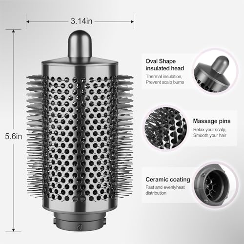 Upgraded Large Round Brush Attachment for Dyson Air wrap Jumbo Bigger Oval Round Volumizing Brush for Dyson Airwrap Accessories, Gray