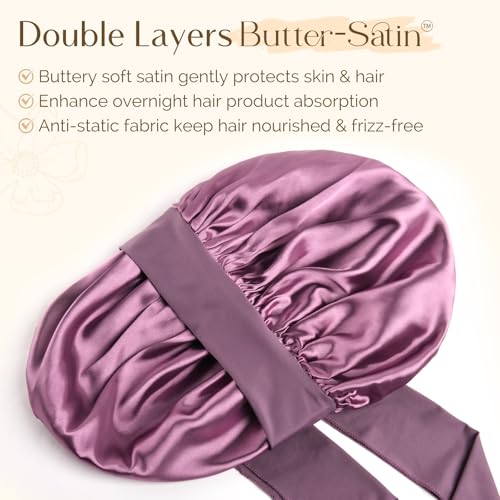 YANIBEST Silk Bonnet for Sleeping Women, Satin Hair Bonnet with Tie Band, Night Sleep Cap Wrap for All Hair Types Purple