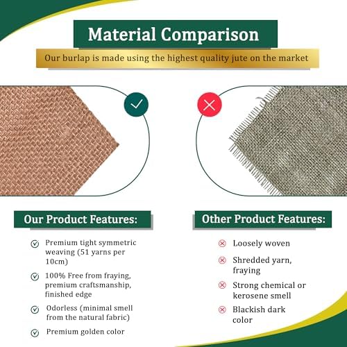 Stiffen Burlap Roll 12" x 30 FT - No-Fray Finished Edge Natural Burlap Fabric – No Odor, Eco-Friendly Roll for Gardening, Rustic Table Decor and Other DIY Crafts