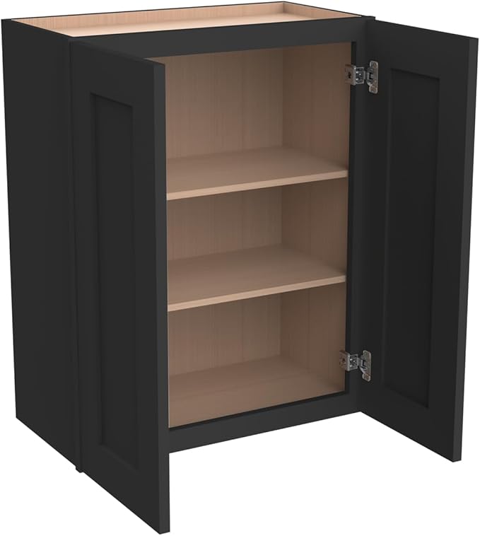 Wall-Mounted Cabinet – Solid Wood Shaker Style Medicine Cabinet with Adjustable Shelves & Soft-Close Doors for Bathroom, Kitchen, and Office Storage (Charcoal Black, 27" W x 12" D x 36" H)