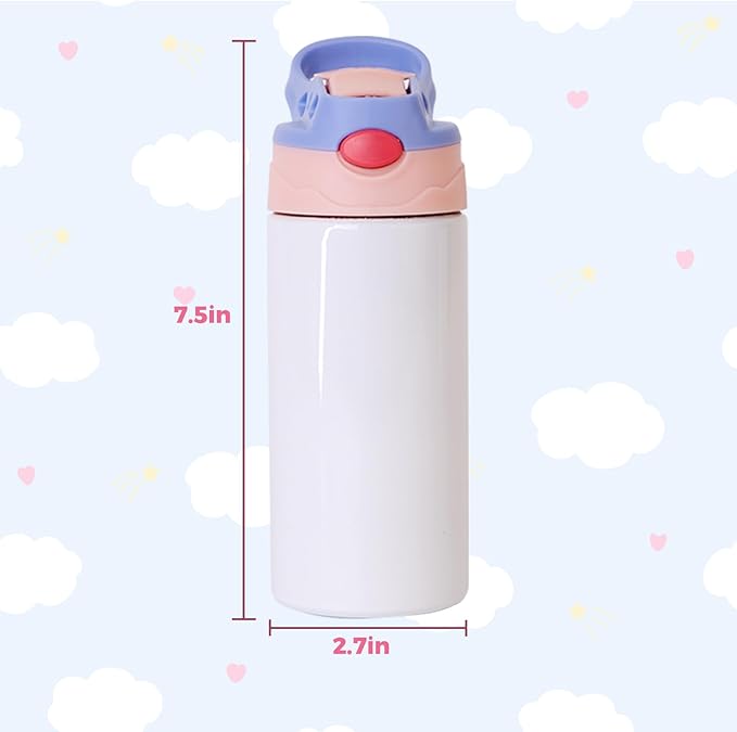 6 Pack 12 OZ Sublimation Straw Sippy Cup Blank Tumblers Double Wall Vacuum Insulated Mixed Color Thermoses Stainless Steel Water Bottles for School