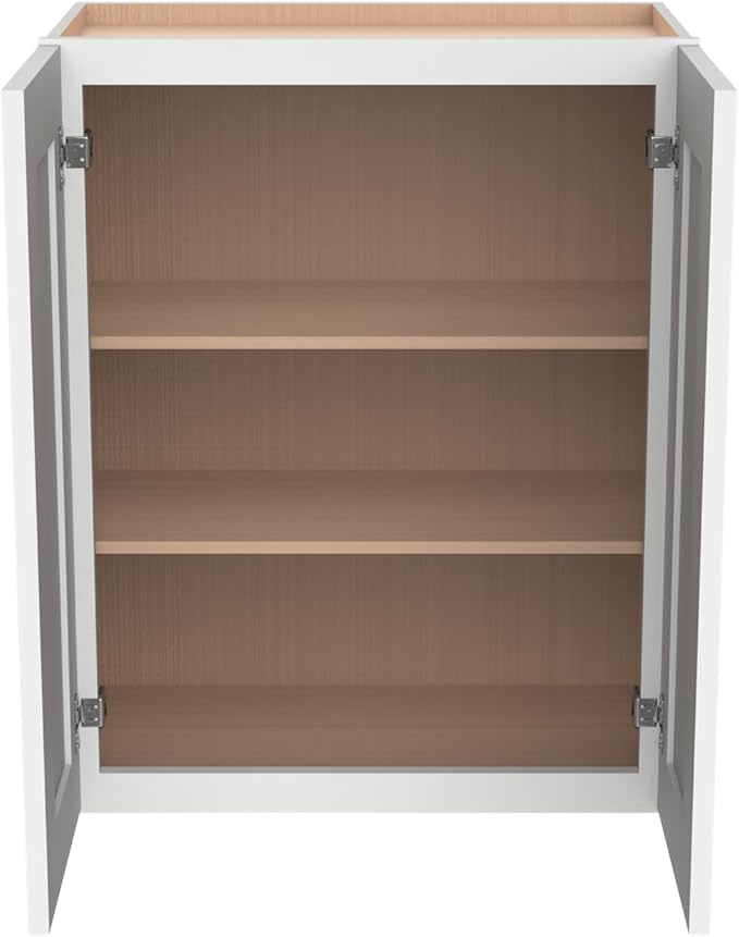 Wall-Mounted Cabinet – Solid Wood Shaker Style Medicine Cabinet with Adjustable Shelves & Soft-Close Doors for Bathroom, Kitchen, and Office Storage (Origami White, 27" W x 12" D x 42" H)