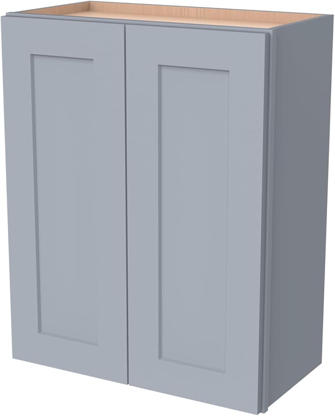 Wall-Mounted Cabinet – Solid Wood Shaker Style Medicine Cabinet with Adjustable Shelves & Soft-Close Doors for Bathroom, Kitchen, and Office Storage (Grey, 27" W x 12" D x 30" H)