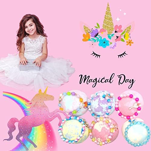 Unicorn Bath Bombs with Surprise Inside for Kids Girls, Bath Bombs Surprise Birthday Gifts Unicorn Gifts for Kids Girls with Jewelry Toys Inside
