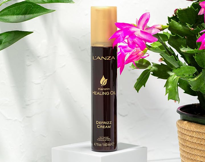 L’ANZA Keratin Healing Oil De-frizz Cream, For a Shiny Finishing and a Long-lasting Look, With Triple UV and Heat Protection, Suitable For All Hair Types, Travel-size (4.7 Fl Oz)