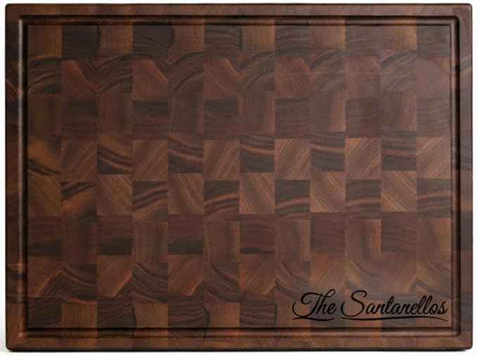 Handmade Personalized Walnut End Grain Cutting Board – Custom Engraved Wood Chopping Block, Perfect Gift for Home Chefs by GrainWoods (20x14x2 Inches)