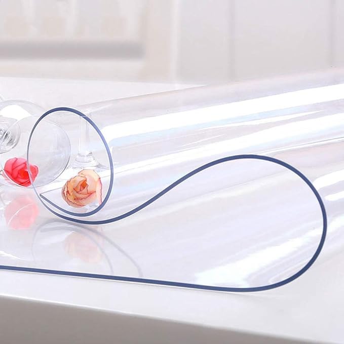 NECAUX Custom Multi-Size 1.5mm Thick Clear PVC Table Cover Protector - 42 x 96 Inch Kitchen Wood Grain Vinyl Table Cover Rectangular Table Pad for Dining Room Table/Meeting Table