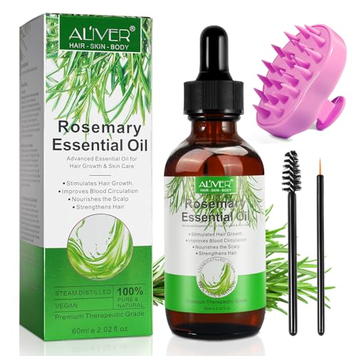 Rosemary Oil for Hair Growth 2.02 Fl Oz with Scalp Massager, Pure Rosemary Essential Oil for Eyelashs, Eyebrows, Face, Skin Care, Body Massage, Nourishes The Scalp, Improve Blood Circulation