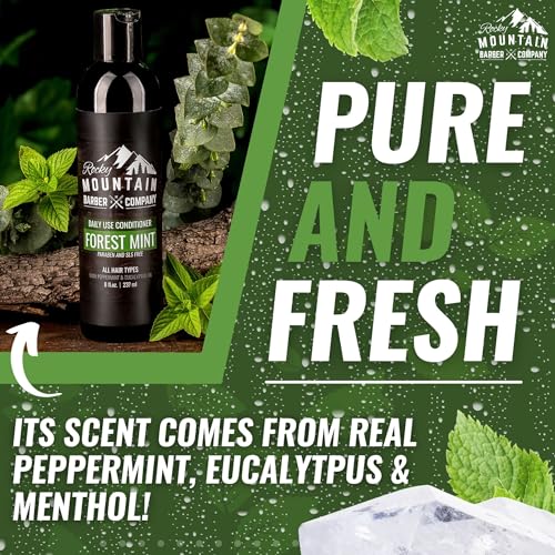 Rocky Mountain Barber Company Men's Conditioner - Tea Tree Oil, Peppermint & Eucalyptus for All Hair Types - 8oz