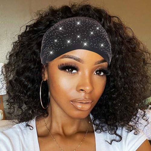CAKURE Wide Rhinestone Headbands Sparkly African Head Wraps Bling Head Scarf Motorcycle hair accessories Women (Pack of 3)
