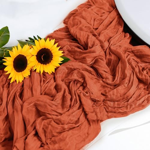 10 Packs Terracotta Cheesecloth Table Runners 35 x 120 Inch – Rustic Boho Gauze Table Runner for Wedding Arch, Party Decoration