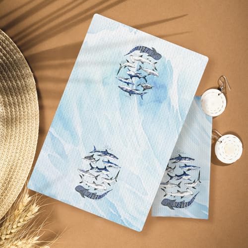 Shark Towels for Bathroom, Coastal Beach Kitchen Dish Towels, Hand Towels, Bathroom Decor, 16x24 Inches