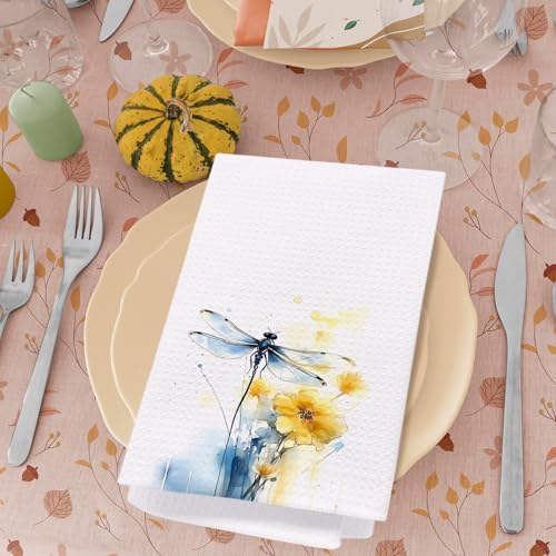 SPBL&L Dragonfly Gifts for Women,Dragonfly Decor Tea Kitchen Hand Towels for Bathroom Set of 2, Vintage Floral Dish Towels, 16x24 Inches