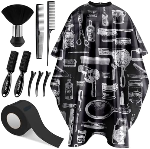 NICEMOVIC 10 in 1 Hair Cutting Barber Cape with Neck Duster Brush Barber Brush Neck Strips Hair Combs Hair Clips, Professional Barber Accessories Cleaning Supplies for Salon Haircut Styling