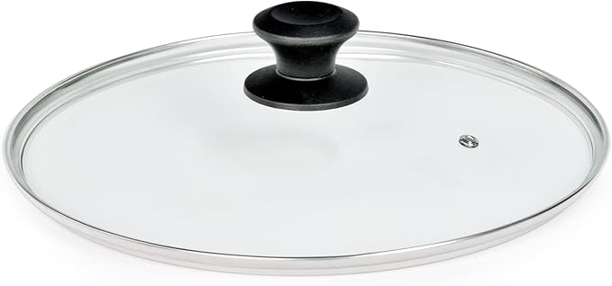 13 In Glass Lid for Frying Pan, Tempered Replacement Cover Compatible with All 13 inches Cookware for Skillets, Round Cast Iron, Cast Aluminium, Stainless Steel Pans &Pots, Black