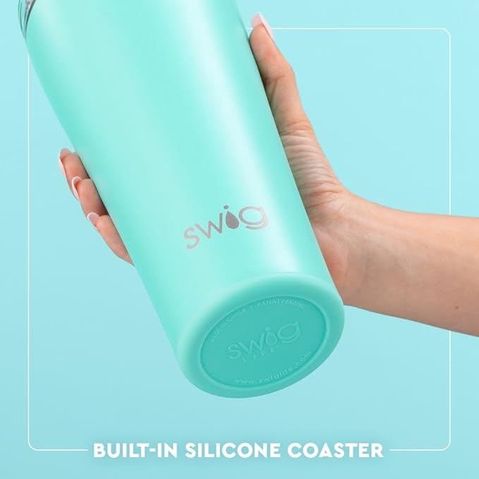 Swig Life 32oz Insulated Tumbler, Travel Coffee Tumbler with Lid, Cup Holder Friendly Travel Coffee Mug, Stainless Steel, 32 oz, Reusable Insulated Mug with Lid (Granny Squares)