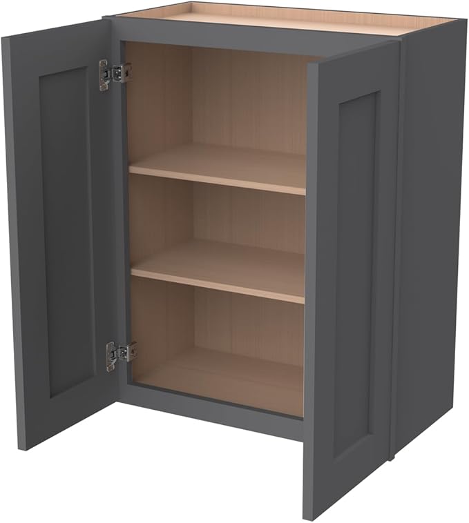 Wall-Mounted Cabinet – Solid Wood Shaker Style Medicine Cabinet with Adjustable Shelves & Soft-Close Doors for Bathroom, Kitchen, and Office Storage (Pebble Gray, 24" W x 12" D x 30" H)