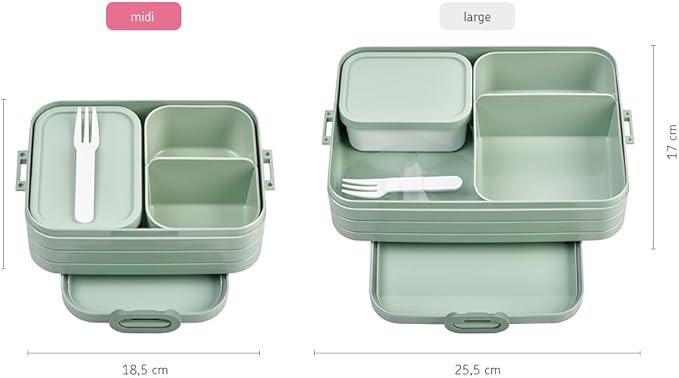 Mepal Bento Box Midi - Lunch Box with Bento Box - for 2 Sandwiches or 4 Slices of Bread - Lunch Box for Sandwiches, Small Snacks & Left Overs - Lunch Box Adults - Nordic Black