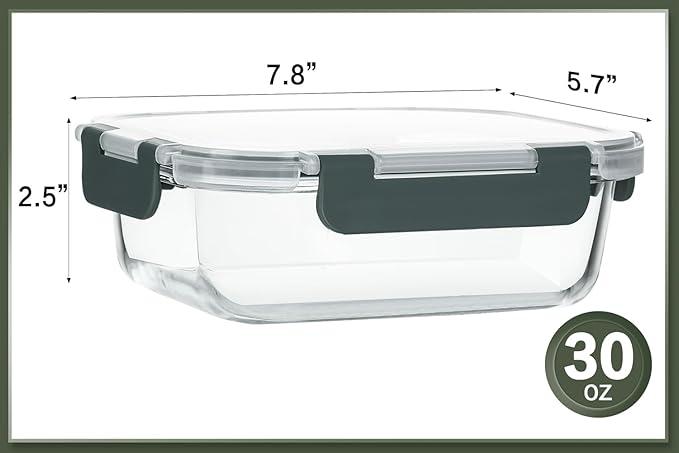 KOMUEE 10 Packs 30 oz Glass Meal Prep Containers,Glass Food Storage Containers with Lids,Airtight Lunch Bento Boxes,Microwave,Freezer and Dishwasher,Gray