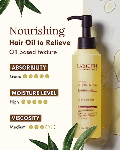 LABIOTTE Silk Oil Hair Treatment for Repair, Frizz Control & Shine - With Jojoba Oil for Dry, Damaged Hair Growth - 5.07 Fl Oz