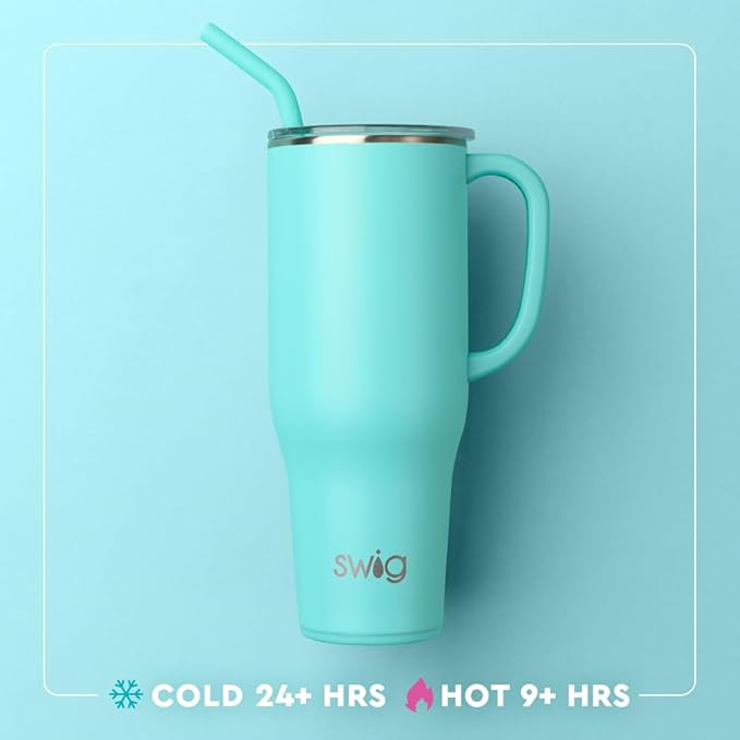 Swig Life 40oz Mega Mug, 40 oz Tumbler with Handle and Straw, Cup Holder Friendly, Dishwasher Safe, Extra Large Insulated Tumbler, Stainless Steel (Moon Shine)