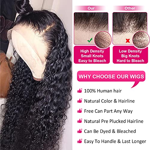 Wingirl 180 Density 13x4 HD Lace Front Wigs Human Hair Pre Plucked with Baby Hair Transparent Glueless Brazilian Deep Wave Frontal Wigs for Women Natural Black Color