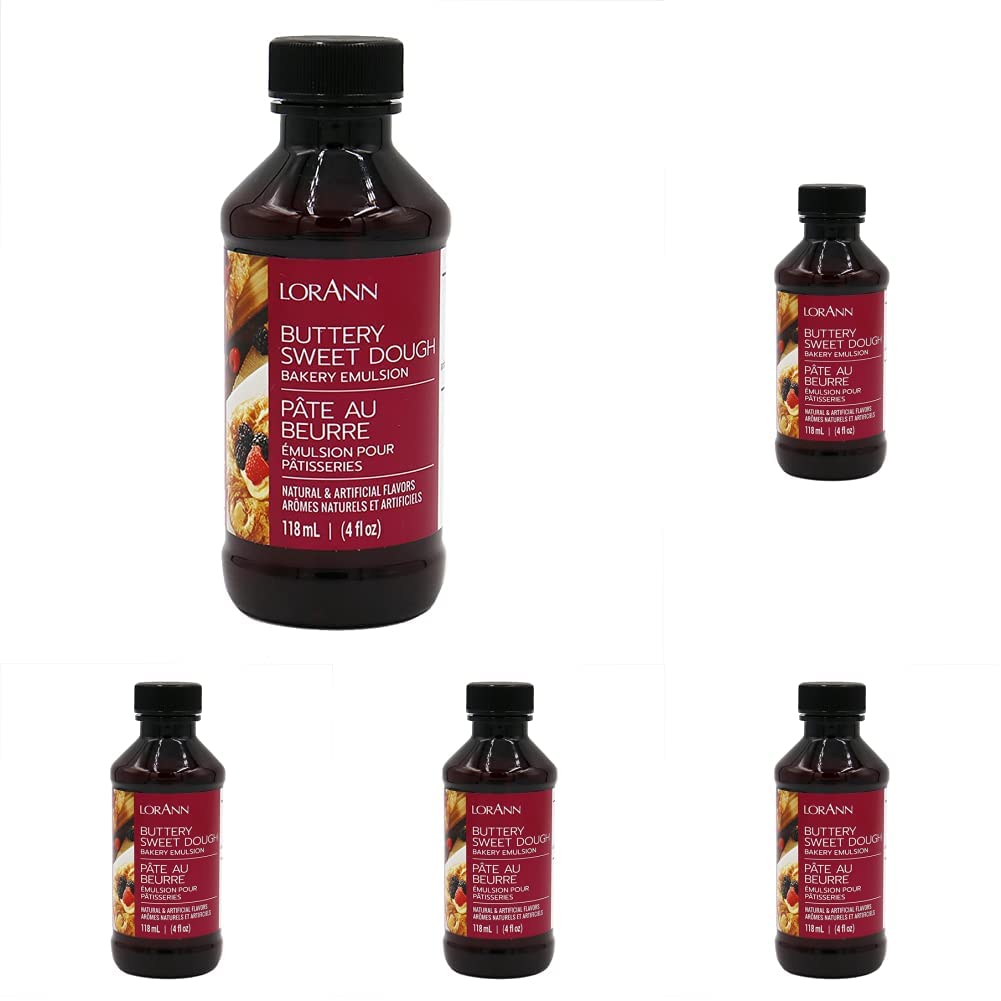 LorAnn Buttery Sweet Dough Bakery Emulsion, 4 ounce bottle (Pack of 5)