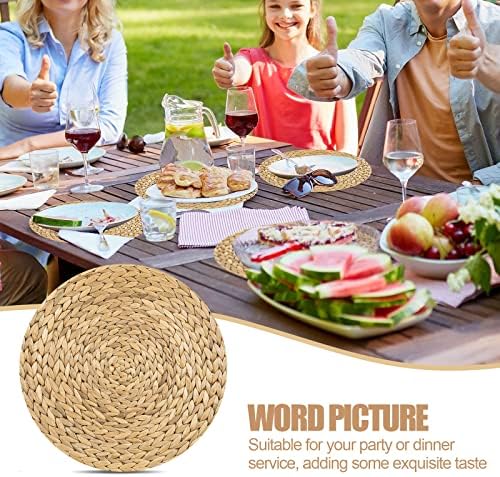 Dandat 100 Pcs Disposable Printed Woven Paper Placemats Bulk 11 Inch Round Wicker Printed Chargers Place Mat Farmhouse Braided Rattan Tablemats for Wedding Dinner Party(Light Brown)