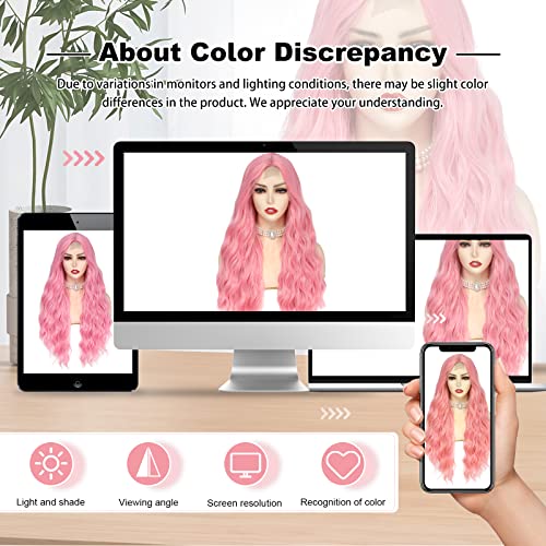 Cosplay Long Pink Wig 28 Inch Middle Part Synthetic Wig Realistic Gifts Party Wigs for Women Daily Use Colorful Wigs (Pink)