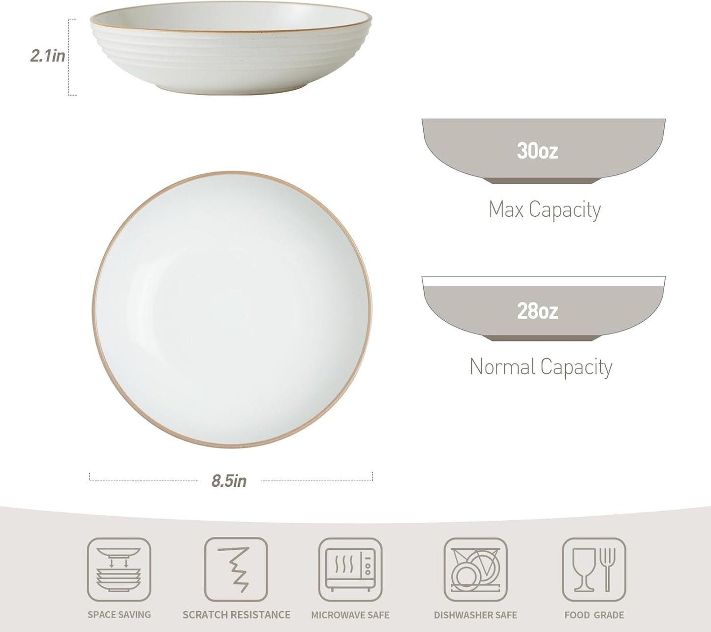 famiware Jupiter Pasta Bowls, 30 OZ Large Salad Bowls Set of 4, Microwave and Dishwasher Safe, Sturdy & Stackable, Serving Bowls for Kitchen, Multi-color