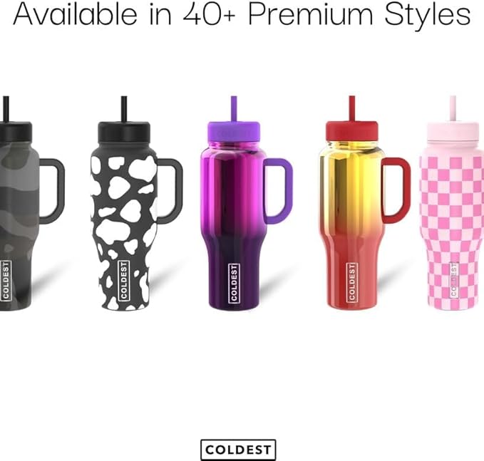 Coldest Tumbler with Handle and Straw - 100% Leak Proof Insulated Tumbler with Lid and Straw (3 Lids) - Stainless Steel Tumblers for Women & Men - Cup Holder Friendly Base, 46 oz (Ember Glowie)