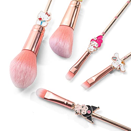 rongji jewelry Marie Cartoon Cat Makeup Brushes - 5pcs Cute Animal Designed Soft Pink Makeup Brushes Set, Professional Cosmetic Tool Kit Pink Drawstring Bag Included for Girls and Women (5PCS Kuu)