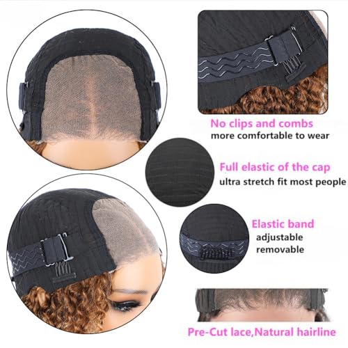 14 Inch Highlight Blonde Wear and Go Glueless Curly Bob Wig Human Hair Pre Plucked, Glueless Pre cut HD Lace Front Wigs Human Hair,Water Wave No Glue wigs, Natural Hairline for Women 200% Density