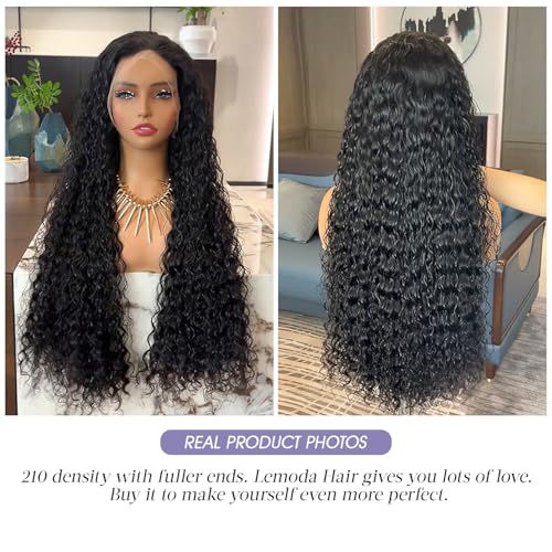 Lemoda 210% Density 13x6 Full Lace Frontal Virgin Human Hair Wigs 28Inch Water Wave 13x6 HD Lace Frontal Wigs Deep Wave Full 13x6 Lace Wigs Classic Hairstyle Wet and Wavy Wig Pre Plucked Hairline