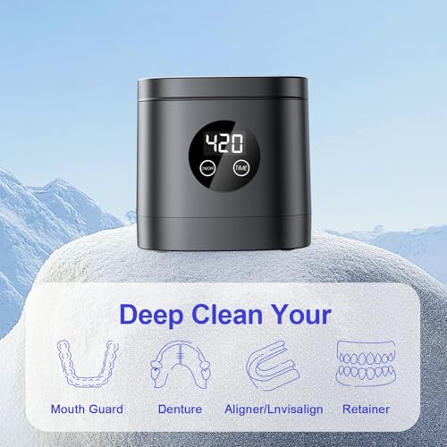 Ultrasonic Retainer Cleaner, Portable Ultrasonic Retainer Cleaner 48W 49KHz 250ml(8oz) with 6 LED Lights, Sonic Denture Cleaning Machine for Dentures, Jewelry
