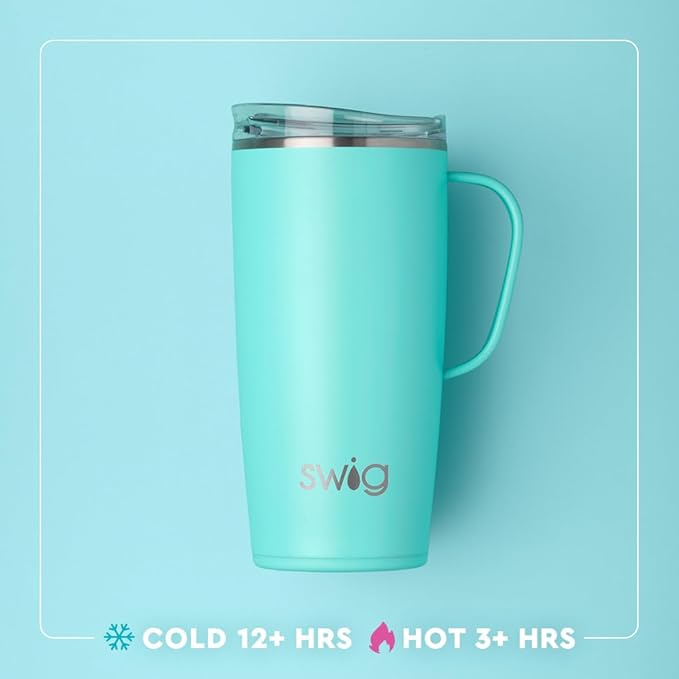 Swig Life 22oz Travel Mug, Insulated Tumbler with Handle and Lid, Travel Coffee Mug, Cup Holder Friendly, Stainless Steel 22 oz Tumbler, Reusable Insulated with Lid (Mystique)