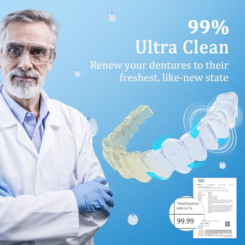 Ultrasonic Retainer Cleaner Machine, 50kHz Ultrasonic Denture Cleaner with Durable Removable Base&4 Modes Digital Timer, Dental Cleaning Pod for Mouth Guard, Braces, Jewelry, Aligner, Toothbrush