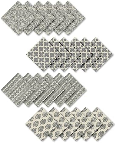 Elrene Home Fashions Everyday Casual Prints Assorted Fabric Napkins, Decorative Cloth Napkins and Table Accessories, 17" X 17", Gray, Set of 24
