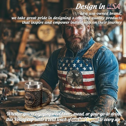 Original Handmade Viking Mug - 20oz Yggdrasil Tree of Life Beer Tankard - Stainless Steel Medieval Celtic Pirate Heavy Cup - Norse Mythology Decor Gifts for Men Women