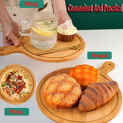 Pizza Serving Board Tray Set of 8, Wooden Lightweight Handles, Up to 13 Inches, Pizza Making Storage, Perfect for Parties and Gatherings,Light Brown,11inch