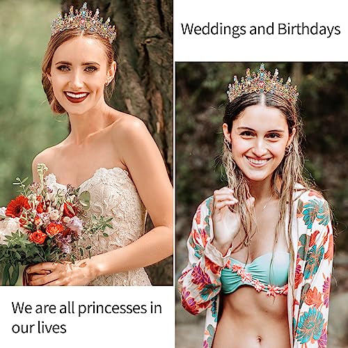 Velscrun Colourful Crystal Birthday Queen Tiara Crown for Women Girls Birthday Queen Headband Sash Elegant Princess Crown with Combs Hair Accessories Happy Birth Party Decorations Mom Birth Gift