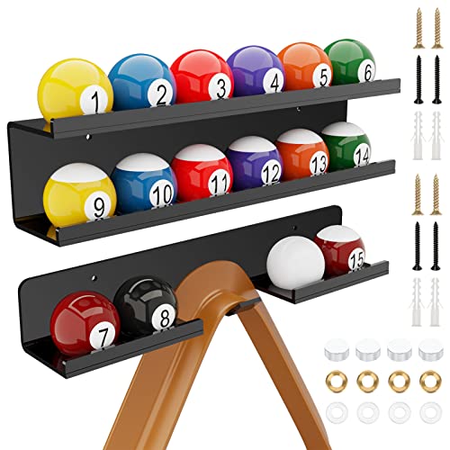 Cosmos Acrylic Billiard Ball Storage Shelf Set Pool Ball Wall Mount Rack Pool Accessory Wall Holder for 16 Balls Billiard Pool Ball Cue Ball Billiard Ball Rack in Billiard Room Bar (Solid Black)