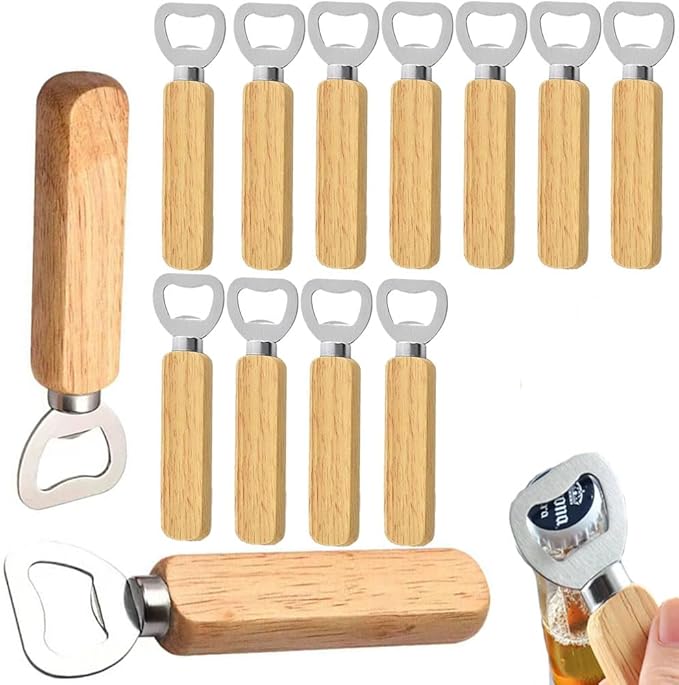 Wood Wine Bottle Opener, Beer Bottle Openers, Cider, Soft Drinks Bottle Opener for Home, Bar, Restaurant，Wedding Favors ，Wood Handle Handheld (set of 13)