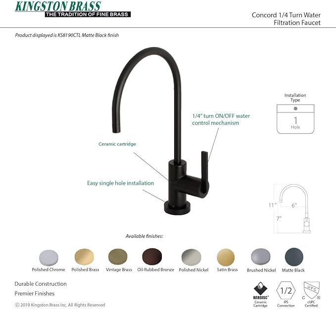 Kingston Brass KS8192CTL Continental Single-Handle Water Filtration Faucet, Polished Brass
