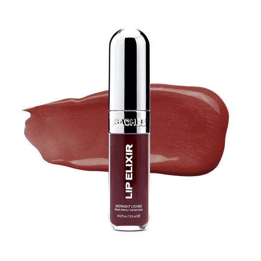 Sacheu Lip Elixir Nourishing Lip Glaze, Lip Tint Gloss. Moisturizing Lip Gloss for Women. Hydrating and Plumping Lip Gloss Enriched with Lip Oils. Smooth Lip Shine Finish, Midnight Lychee
