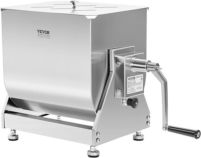 VEVOR Manual Meat Mixer, 60 Pound Capacity Tilt Tank Meat Mixer, Stainless Steel Meat Processing Equipment, Sausage Mixer Machine with Lid and Handle, Ground Beef Hand Mixer, Silver